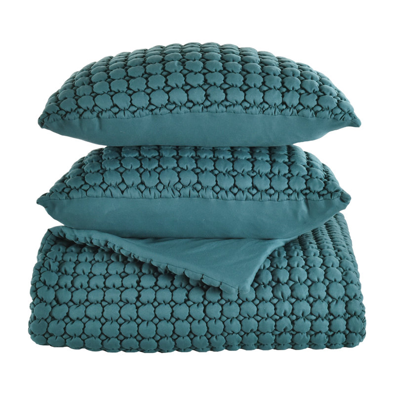 Ensemble de courtepointe Marshmallow Puff, Courtepointe pour lit simple + 1 taie décorative , Sarcelle