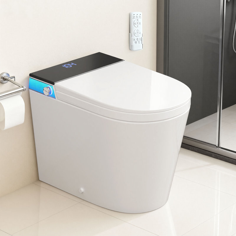 Smart Toilet With Manual Lid, Detachable Spray Nozzle, Heated Seat, Led Display, Night Light, Adjustable Water Pressure, Remote Control, Warm Air Drying, And Multiple Wash Modes For Home, Hotel, And Office