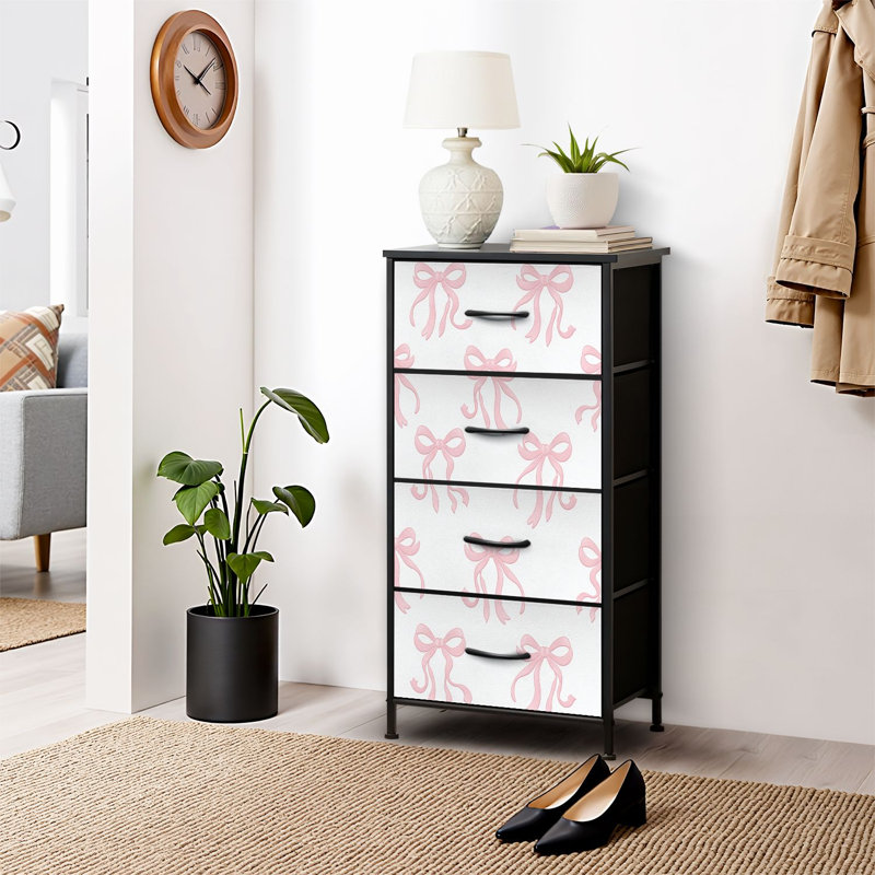 4 Drawer Dresser for Bedroom, Narrow Chest of Drawers, Wooden Top and Study Iron Frame 18"x37.5"-(WxH)