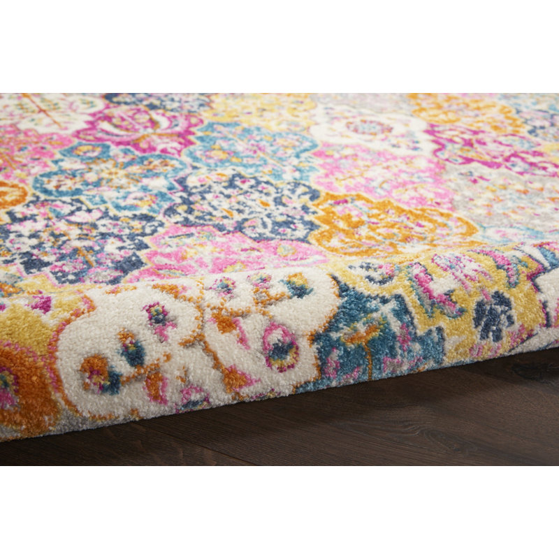 Tapis géométrique gris / rose / jaune, Rectangle 8 pi x 10 pi