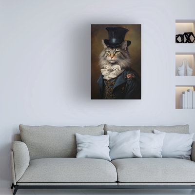 Art mural sur toile tendue - «Maine Coon Cat in a Top Hat», art mural Wumples pour décor de salon, de chambre à coucher ou de bureau - 30 x 47