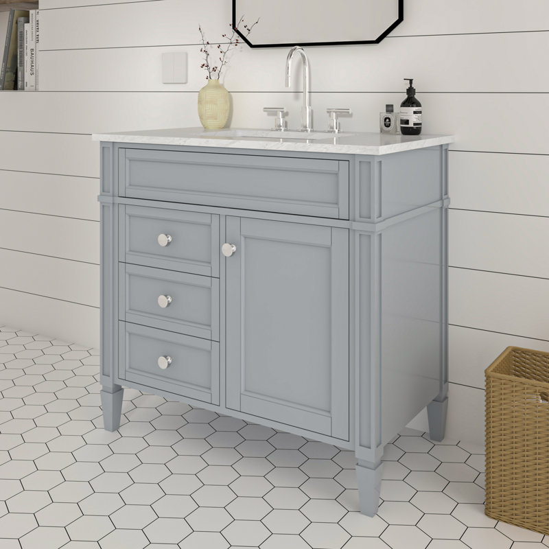 Alexxis 36 in. Single Sink Freestanding Bath Vanity in Empire Gray with Carrara Marble Top, Gray