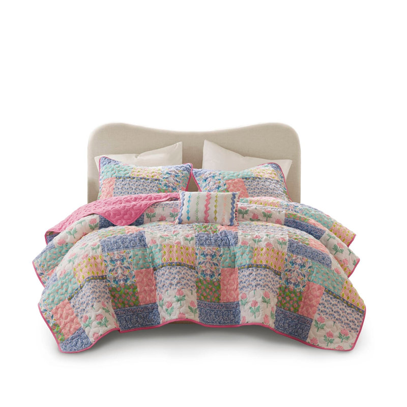 Ensemble de courtepointe 4 pièces pour lit double / grand 4 pièces, rose, Full/Queen Sheet Set with 3 Additional Pieces