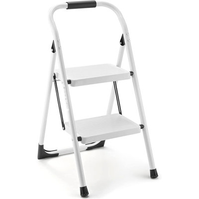 Escabeau en acier à 2 pédales pliable à 2 marches, échelle antidérapante, 330 lb, pour cuisine, bureau, blanc, pour adultes