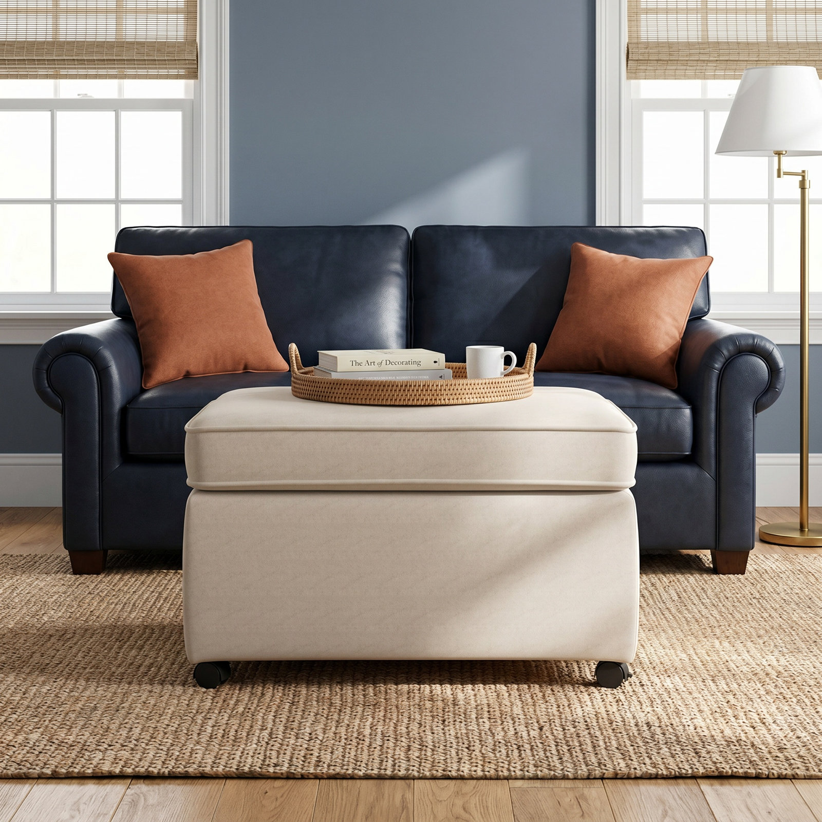 Rika Upholstered Ottoman, Classic Bleach White Twill