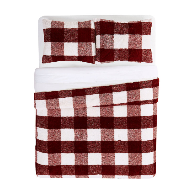 Cannon Cozy Buffalo Check Comforter Set, Burgundy Plaid, King Comforter + 2 King Shams