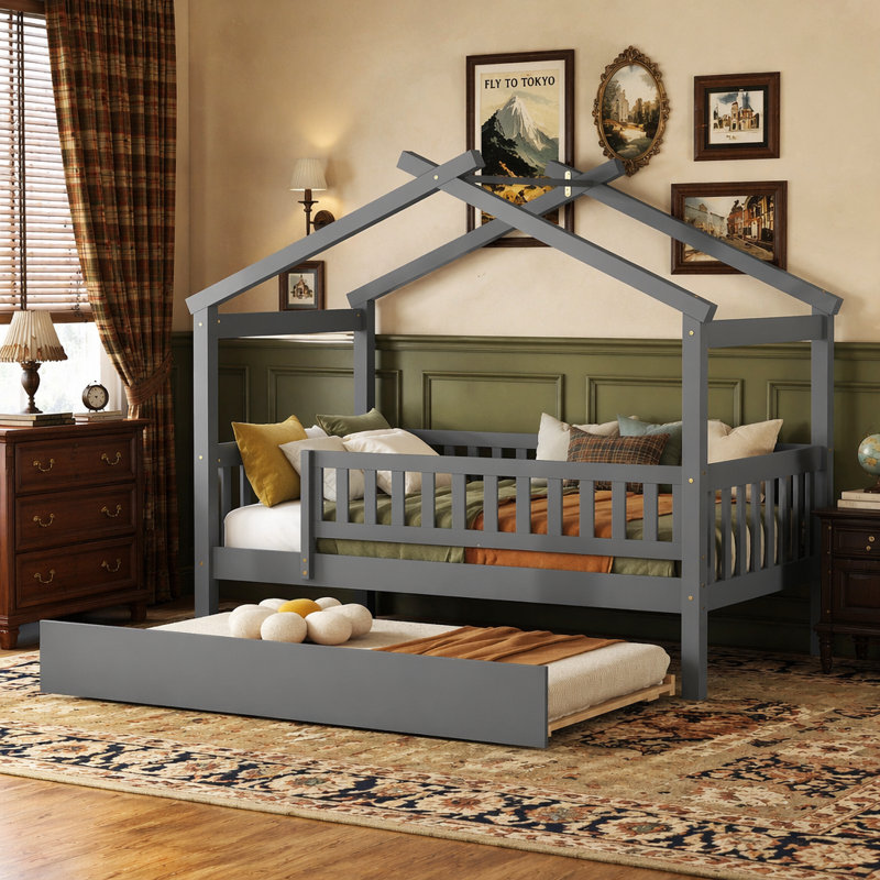 Lit enchanteur en bois avec lit gigogne, Gris