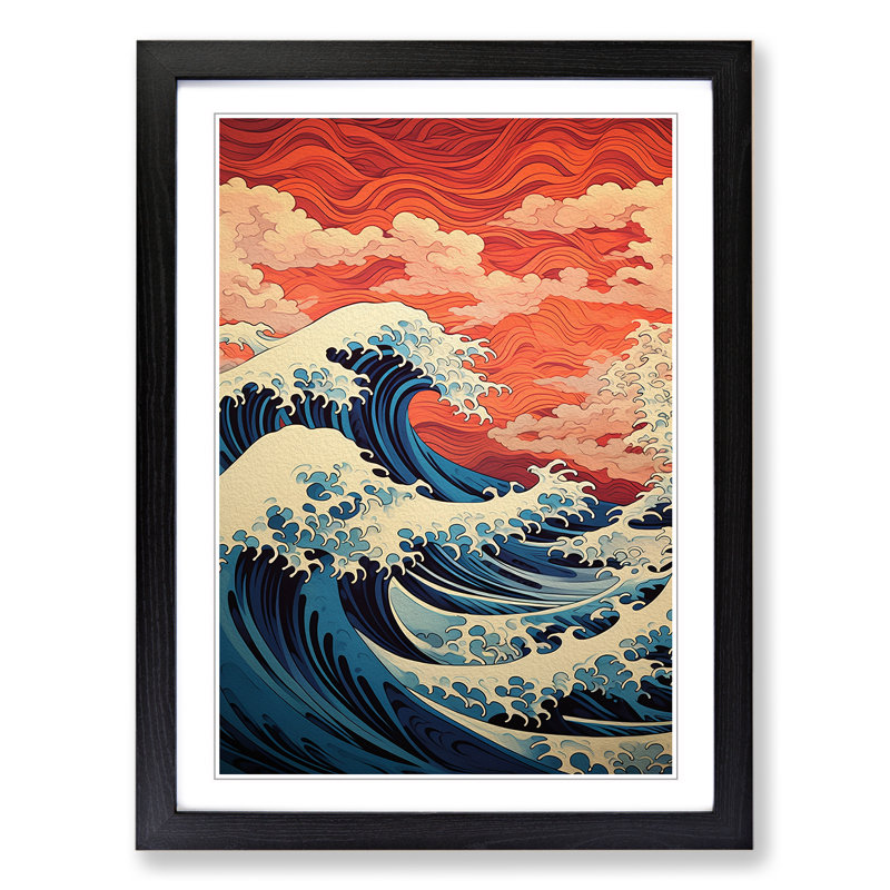 Wave Japanese Geometric Art - Framed Print, Black Framed, 64cm H x 46cm W