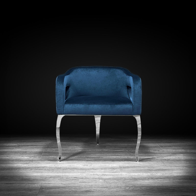 Iseminger 19'' H Velvet Upholstered Armchair, Silver, Blue