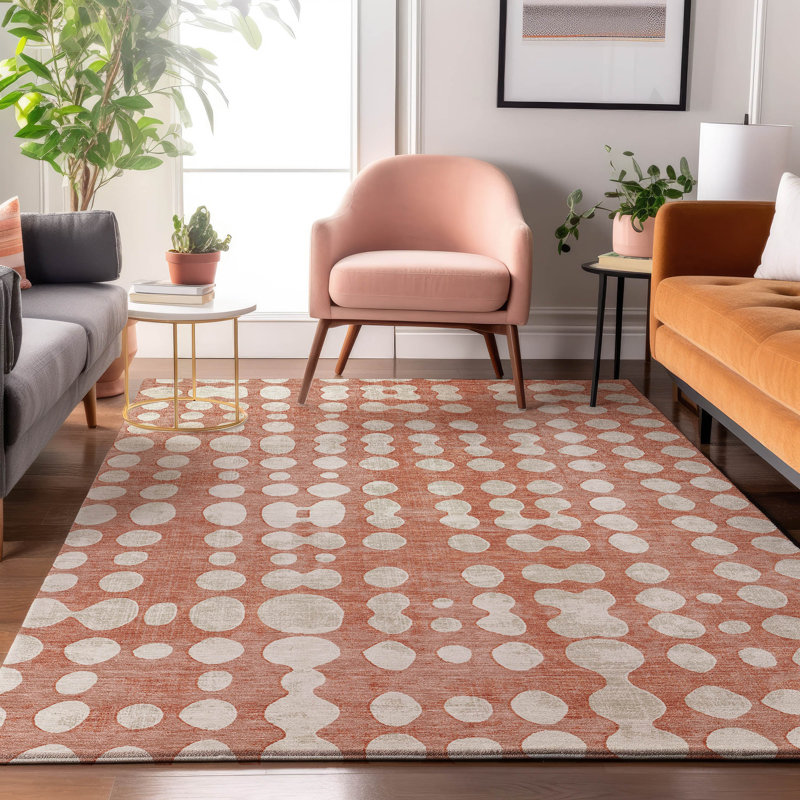 Premium Machine Washable Prisco Salmon Rug, Rectangle 8' x 10'
