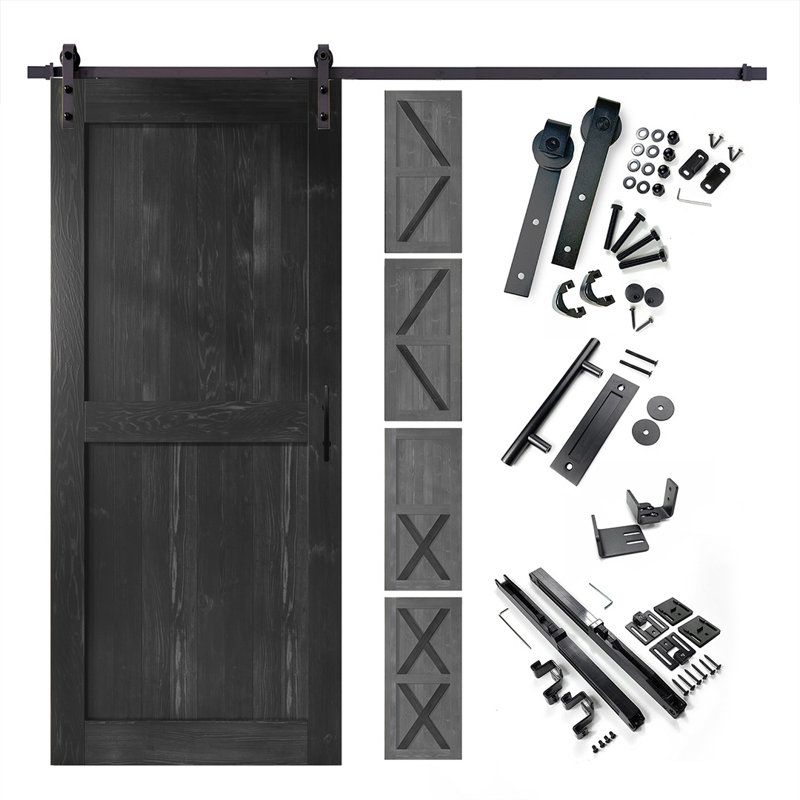 Une porte en bois massif de 80 po de hauteur 5 en 1 de couleur noire non assemblée avec trousse de quincaillerie d'installation
