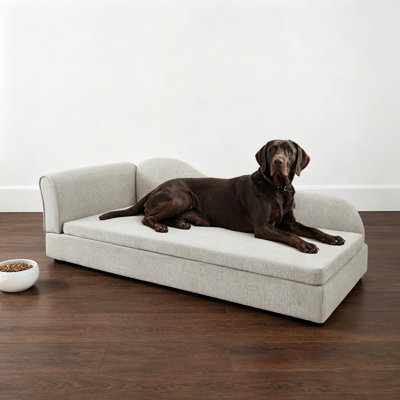 Oversized Pet Sofa for Medium/Large Dogs - Modern Irregular Wave Backrest, Single Armrest, Premium Breathable Linen Fabric, Soft Cushion & Low Plastic Feet