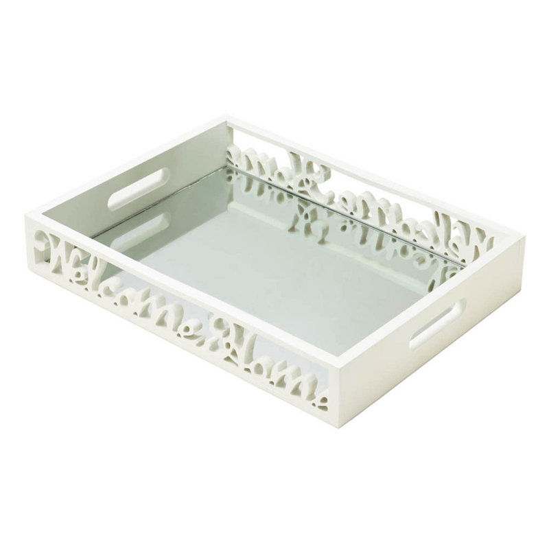 Welcome Home Mirror Tray | Script Metal Entryway Platters
