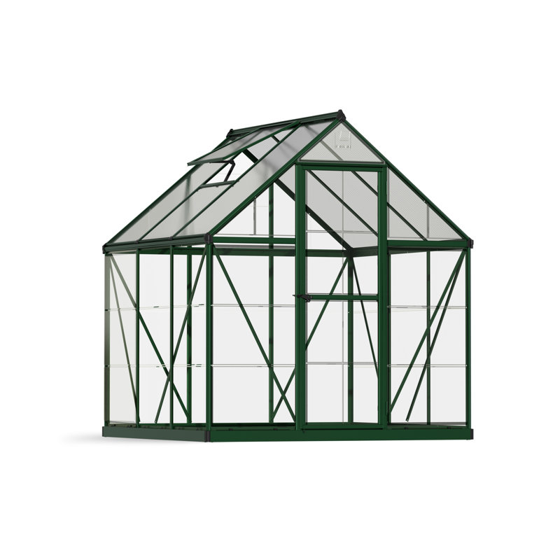 Palram - Canopia Hybrid 6' W X 4' D Greenhouse Walk-In Hobby Polycarbonate Aluminum Frame Greenhouse Kit With Roof Vent - Green