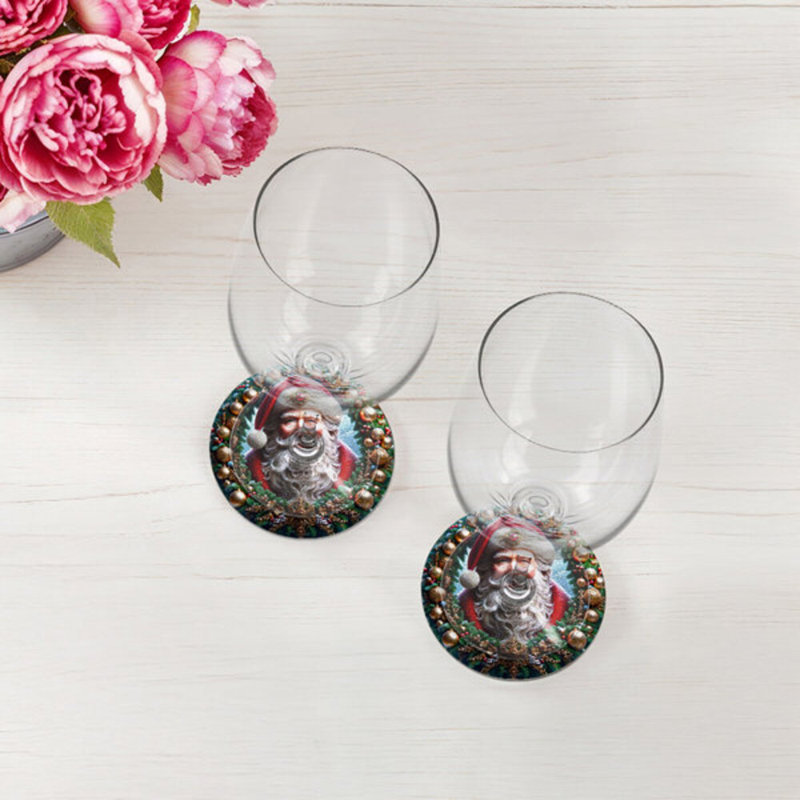 Sous-verres ronds en cuir Santa Claus