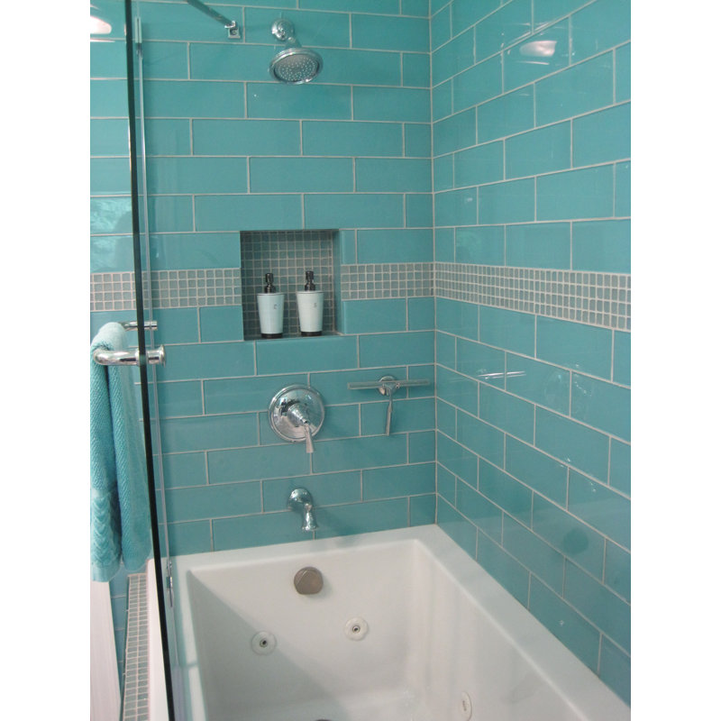 Xenon Glass Mosaic Tile Polished Finish Waterproof for Backsplashes and Shower Walls - 1 Sq Ft., Aqua
