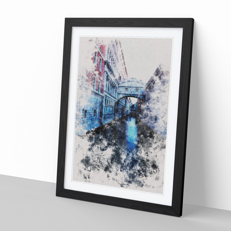 Bridge of Sighs in Venice Italy Watercolour - Picture Frame Graphic Art, Black, 36cm H x 27cm W x 2cm D