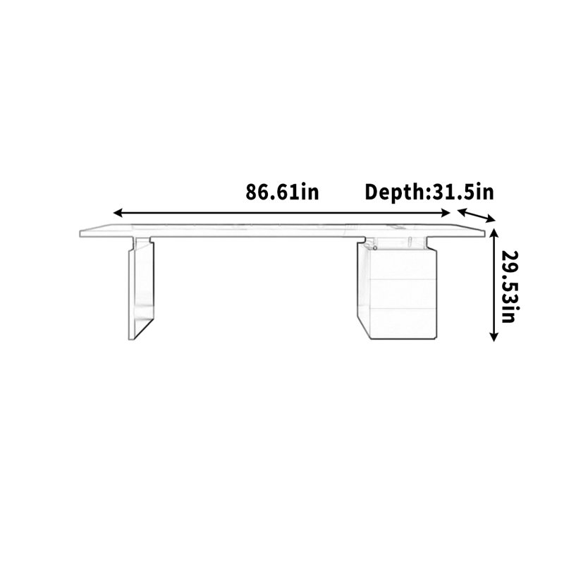 Bureau en bois massif avec tiroirs, H 29,53 po x l 86,61 po x P 31,5 po