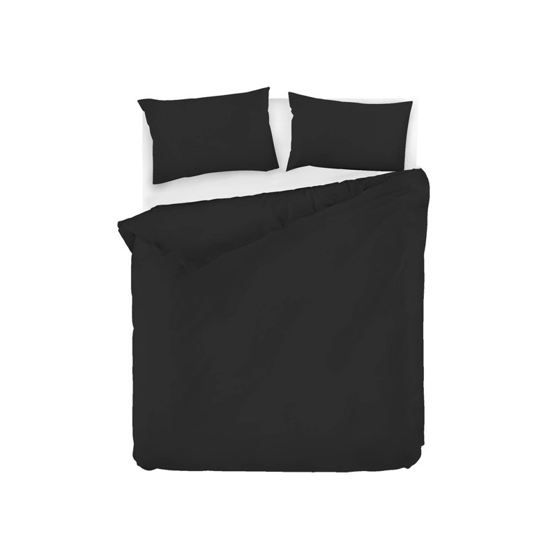 Ensemble de housse de couette 100% coton, Housse de couette double TG + 2 taies d'oreiller s, Noir