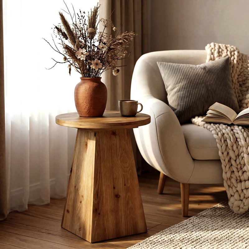 Solid Wood Pedestal End Table, 1