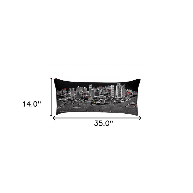 Coussin noir Black Detroit Nighttime Skyline, Gris