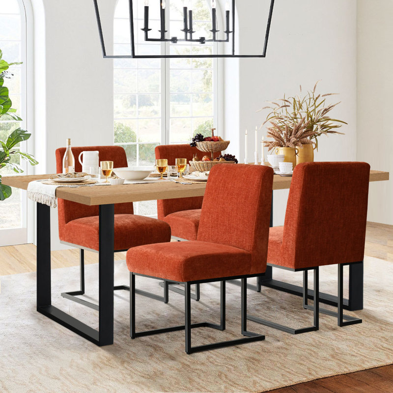 Cederick 4-Person Dining Set with Rectangular Table, Natural, Orange