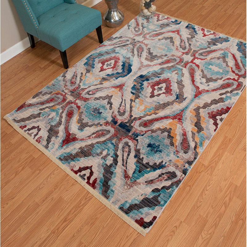 Tapis bleu / gris Efaz, Rectangle 5 pi 3 po x 7 pi 6 po