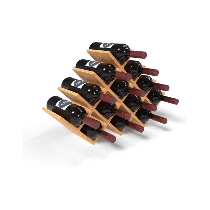 Petit support à vin en bambou de 13 bouteilles pour le comptoir, assemblage sans outils, conception en treillis moderne, rangement durable pour bouteilles de vin et de spiritueux pour petits espaces