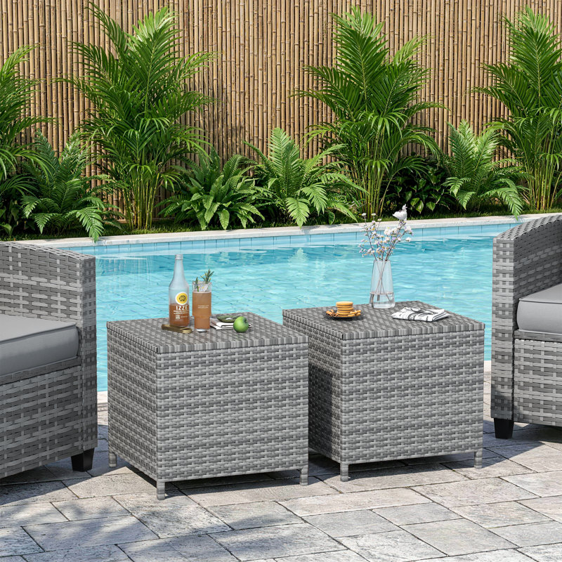 Table d'appoint carrée en rotin avec rangement Alexandia, Gris