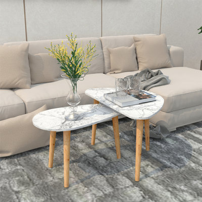 Ensemble de 2 tables gigognes gigognes, table triangulaire, table ovale, table basse de loisirs de style contemporain