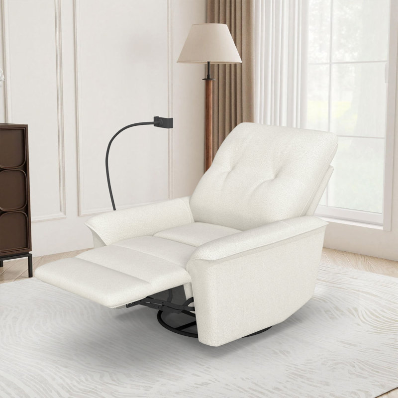 Oversized Power Recliner Chair Swivel Glider With Phone Holder And Usb Charge, Beige