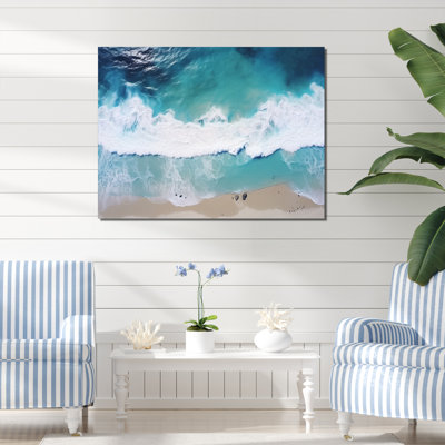 Vagues blanches et bleues vue aérienne IV - plage, art mural