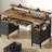 Seventable Computer Desk 47.2" with LED Lights & Power Outlets, Home Office Desk with 4 Drawers and Keyboard Tray, Work Desk for Home Office, Rustic Brown