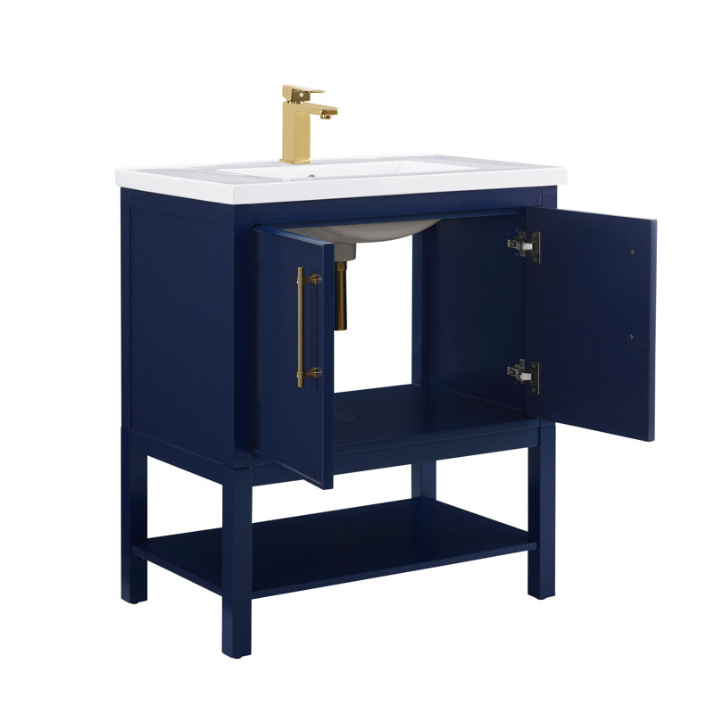 Ensemble de meuble-lavabo simple 30 po Jewell, Bleu marine / laiton antique