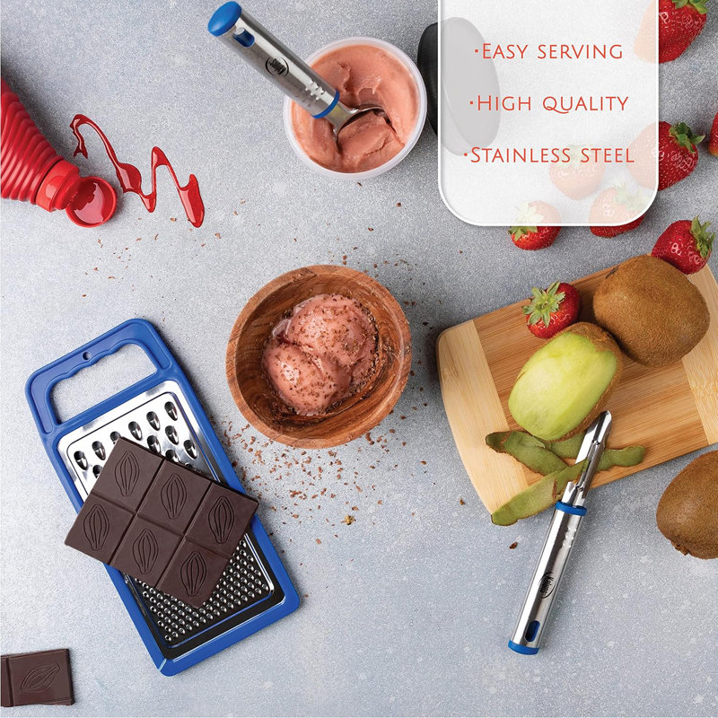Ensemble d'ustensiles de cuisine de 24 pièces Kaluns - silicone résistant à la chaleur et acier inoxydable, antiadhésif, poignées ergonomiques, bleu, ustensiles de cuisine complets