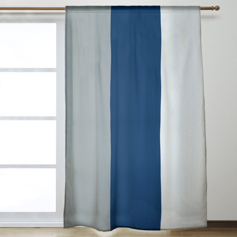 Striped Room Darkening Rod Pocket Single Curtain Panel, San Diego Baseball Light Gray/Blue/White