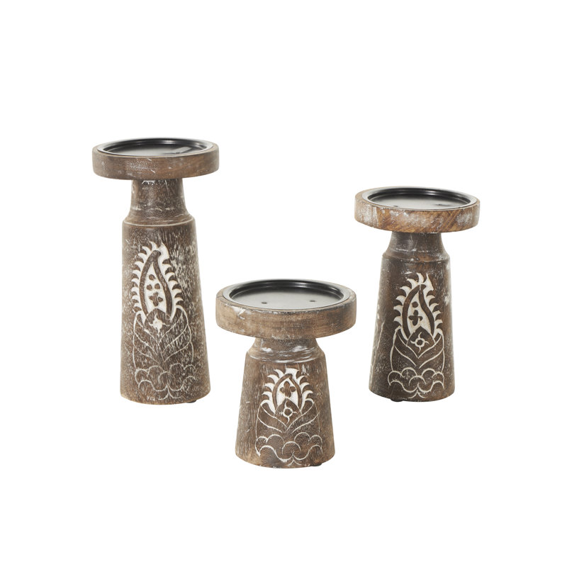 10.10'' H Wood Tabletop Candlestick, Dark Brown