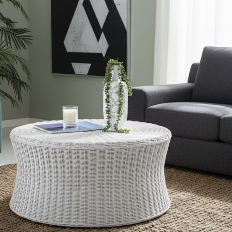 Table basse Modern Tillerson Natural Rattan, Blanc