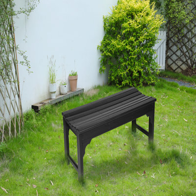 Banc Adirondack en Hdpe sans dossier avec texture en bois, siège en bois de poly pour patio, cour arrière, balcon, résistant aux intempéries avec protection UV, noir