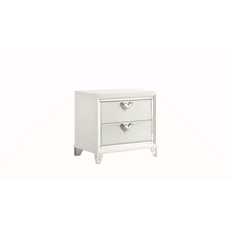 Modern Style 2-Drawer Nightstand With LED Glow & V-Shape Handles