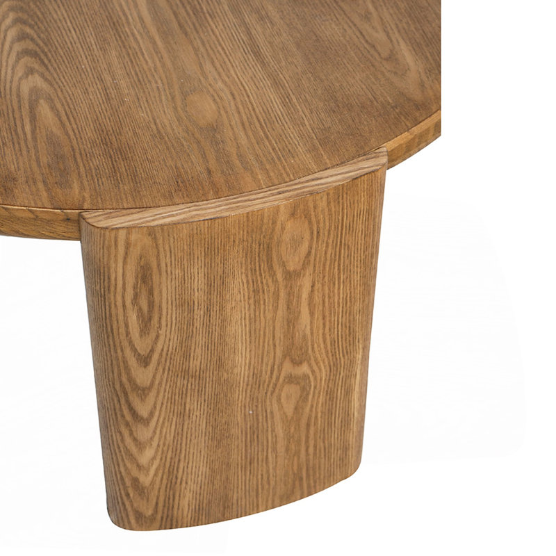Table basse ronde D32 x 16,5 po avec pieds courbés et placage de frêne brun