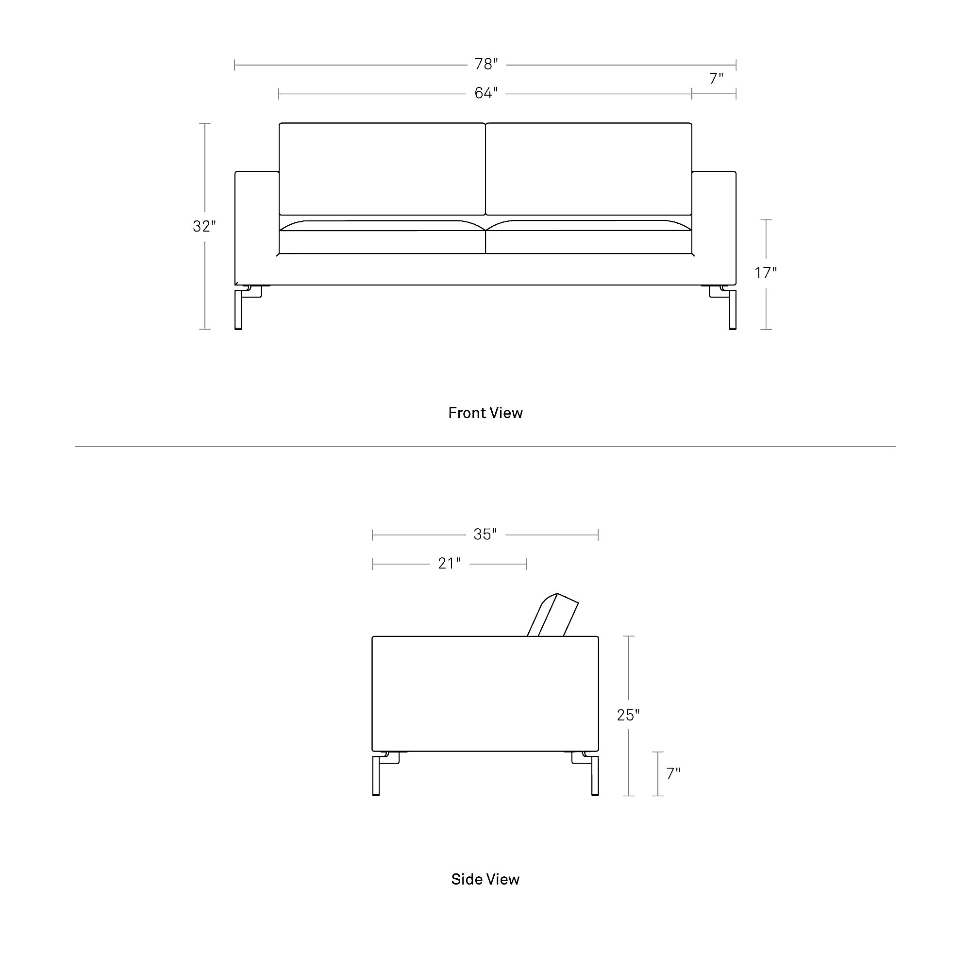 New Standard Upholstered Sofa, Black, Maharam Mode in Clavicle Polyester Blend, 32" H x 78" W x 35" D