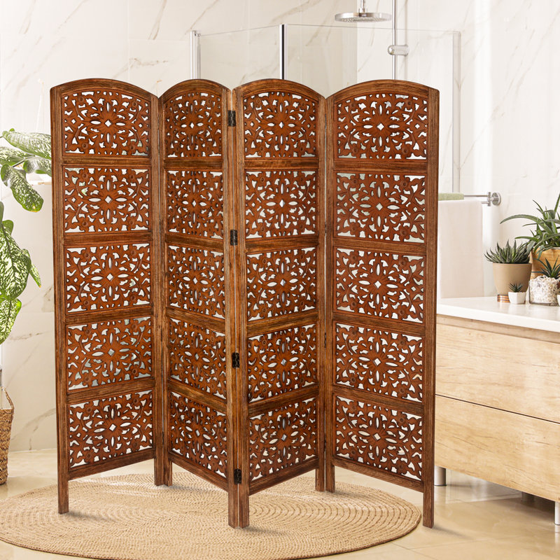 Bnyt 200cm W x 180cm H 4 - Panel Folding Room Divider, Light Brown