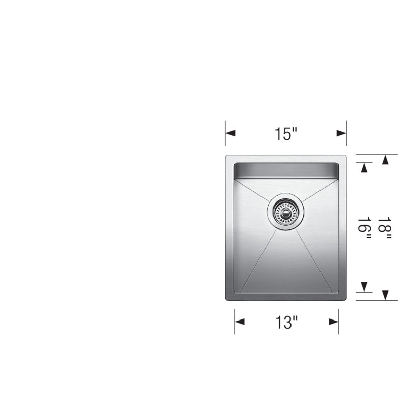 Precision Undermount Stainless Steel Bar Sink, 15" L x 18" W
