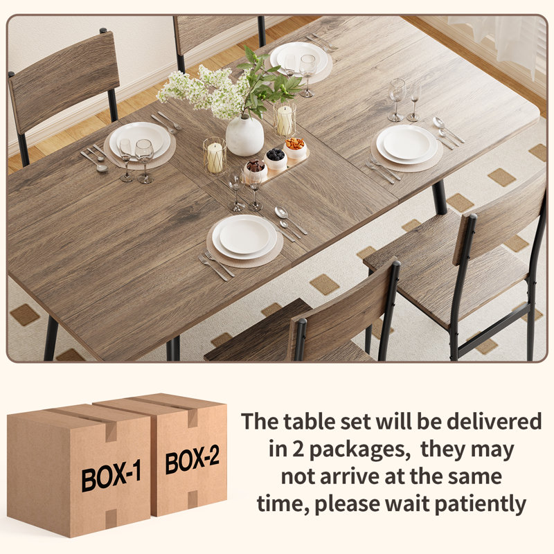 Deyton Modern 7-Piece Rectangular Expandable Dining Set with Wood Chairs, 63'' Table, Gray