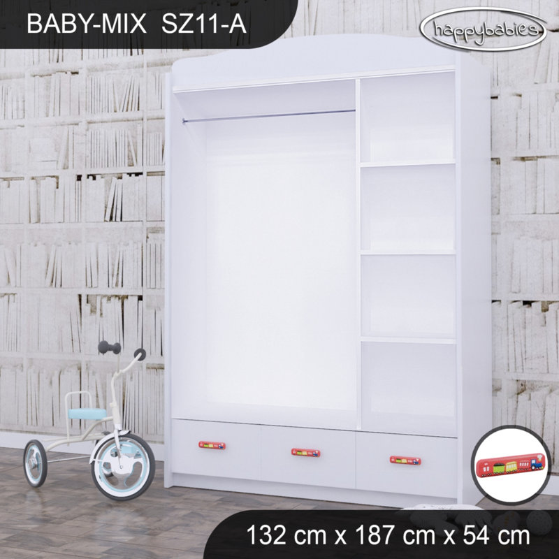 Baby 3 Door Wardrobe, Red/White