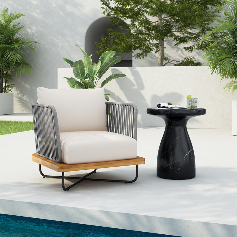 Lucca Outdoor Acacia Wood Chair, Beige, Beige Cushion/Gray Frame