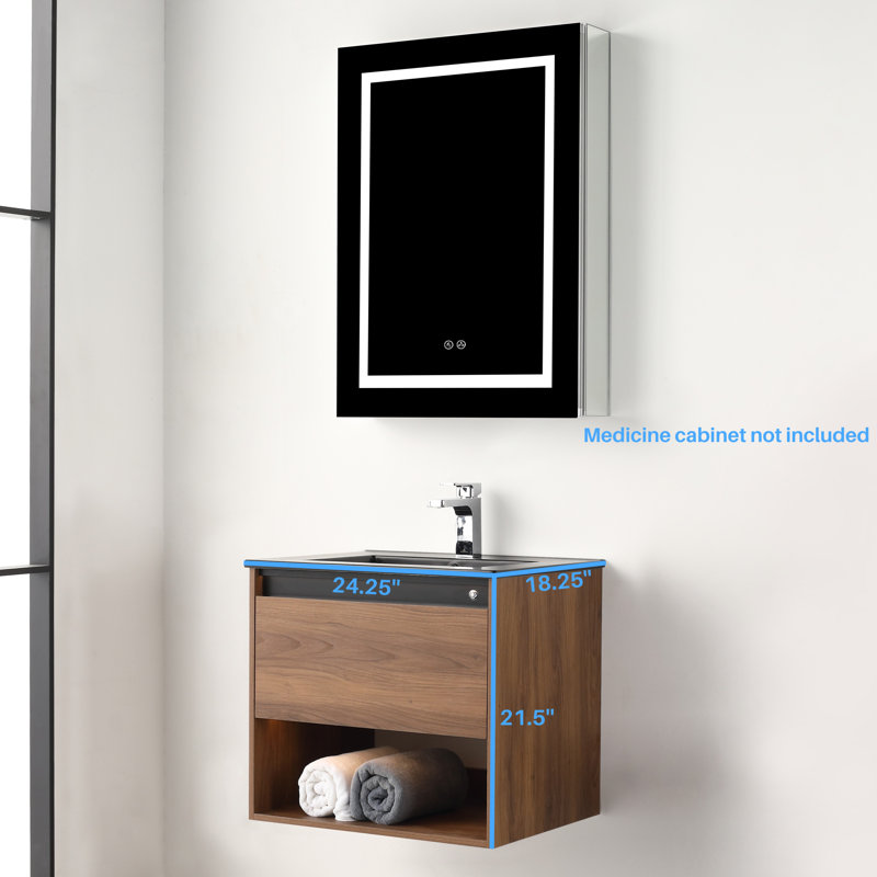 Khaleia 30" Floating Bathroom Vanity with LED Lights – Wall-Mounted Wood Cabinet with Acrylic Sink, Soft-Close Storage & Modern Integrated Basin