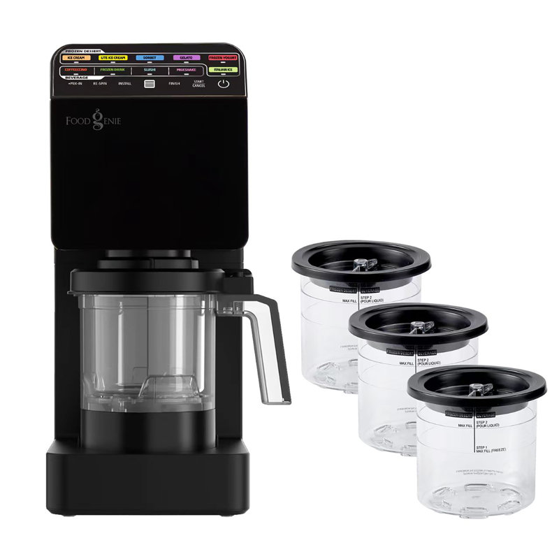 Food Genie: Dessert Station - Noir - Machine à crème glacée et gâteries 11-en-1, (3) baignoires de 16 oz
