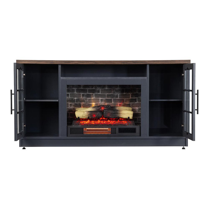 Dalton Dark Painted Wood TV Stand with Electric Fireplace